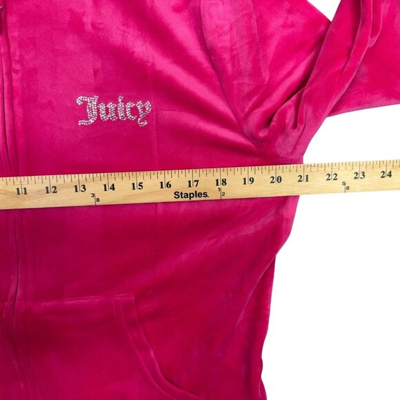 Juicy Couture Track Jacket Hoodie Womens L Pink Velour Hooded Full Zip Y2K Bling - Picture 9 of 11